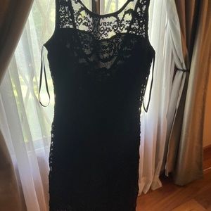 Black Sequin Lace Mini Dress Size XS